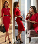THE AUDRAY Red Sheath Evening Dress with 3/4 Sleeves by AUDRAY - image 7
