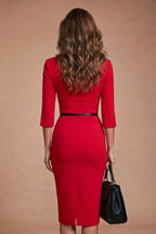 THE AUDRAY Red Sheath Evening Dress with 3/4 Sleeves by AUDRAY - image 6