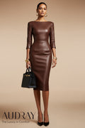 GINGER Chocolate Brown Sheath Business Dress with 3/4 Sleeves by AUDRAY - image 1