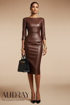 GINGER Chocolate Brown Sheath Business Dress with 3/4 Sleeves by AUDRAY - image 1