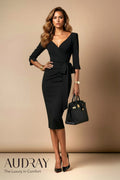 SCARLETT - black fitted sheath dress with 3/4 sleeves