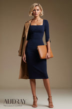 JOAN Navy Sheath Business Dress with 3/4 Sleeves by AUDRAY - image 3
