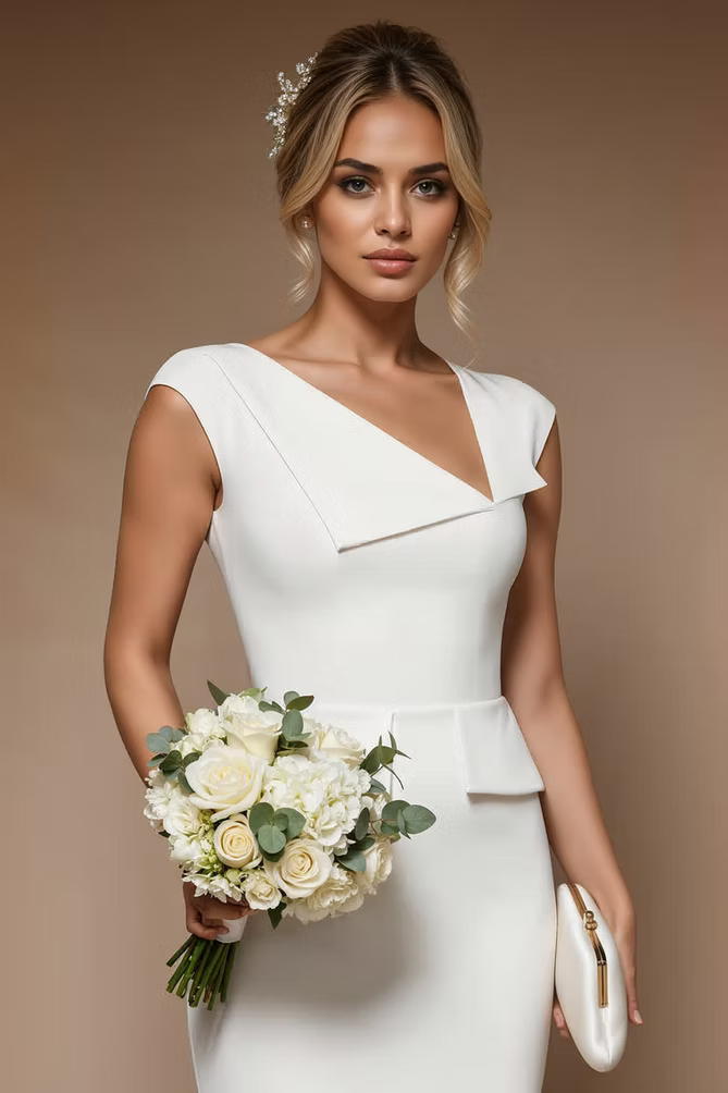 JESSICA - light ivory fitted sheath dress