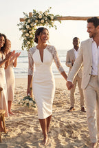 AVA - light ivory fitted wedding ceremony dress with sleeves
