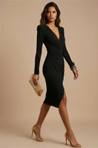 LIZ T. - elegant black fitted mididress with long sleeves