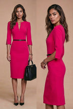 THE AUDRAY Cerise Pink Sheath Wedding Guest Dress with 3/4 Sleeves by AUDRAY - image 5