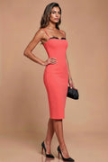 MONICA - coral with black lace fitted sheath dress