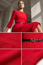 GINGER Red Sheath Evening Dress with 3/4 Sleeves by AUDRAY - image 9