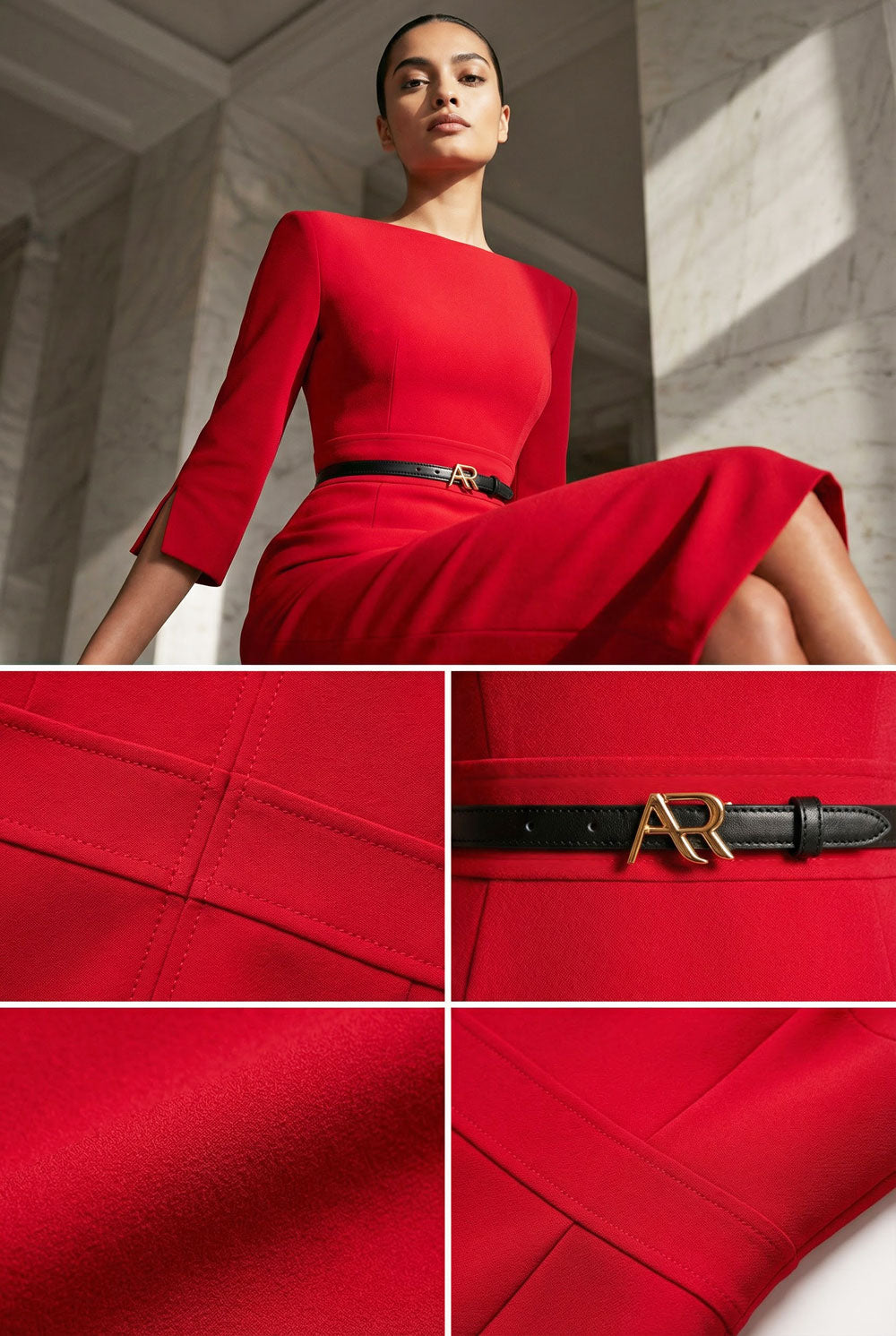 GINGER Red Sheath Evening Dress with 3/4 Sleeves by AUDRAY - image 9