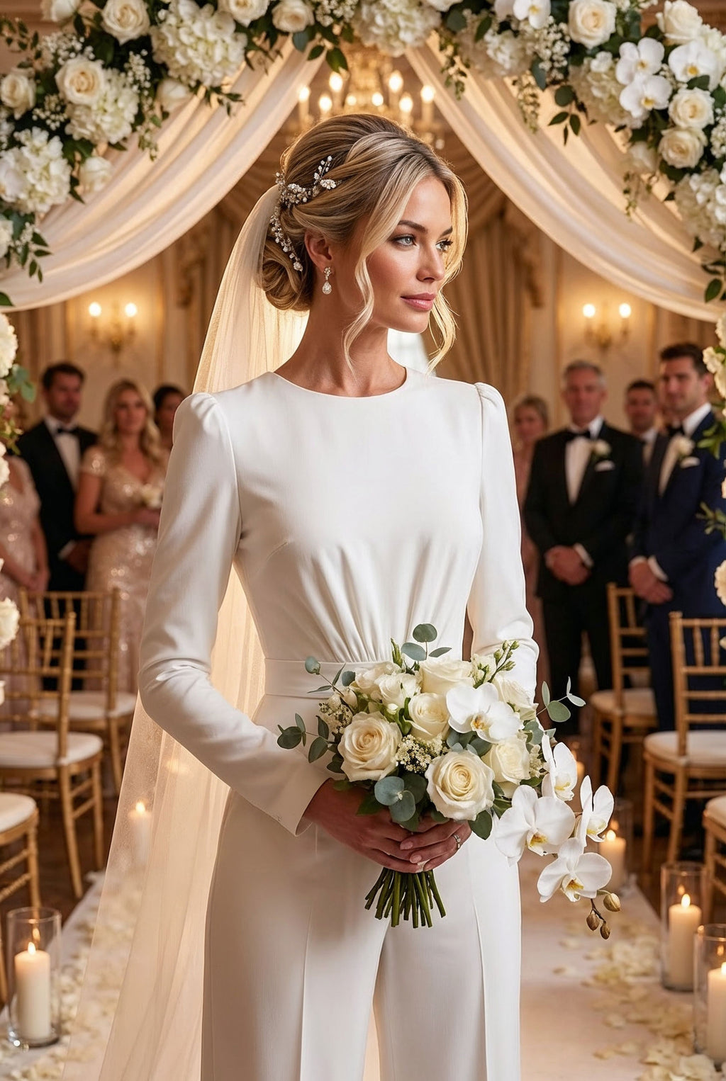 BLANCHET White Wedding Ceremony Jumpsuit with Long Sleeves by AUDRAY - image 2