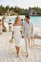 HALLE Ivory Sheath Wedding Ceremony Dress with 3/4 Sleeves by AUDRAY - image 13