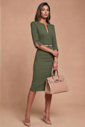 THE AUDRAY Olive Green Sheath Business Dress with 3/4 Sleeves by AUDRAY - image 1