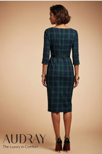 GINGER - dark green tartan mididress with 3/4 sleeves