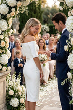 HALLE Ivory Sheath Wedding Ceremony Dress with 3/4 Sleeves by AUDRAY - image 11