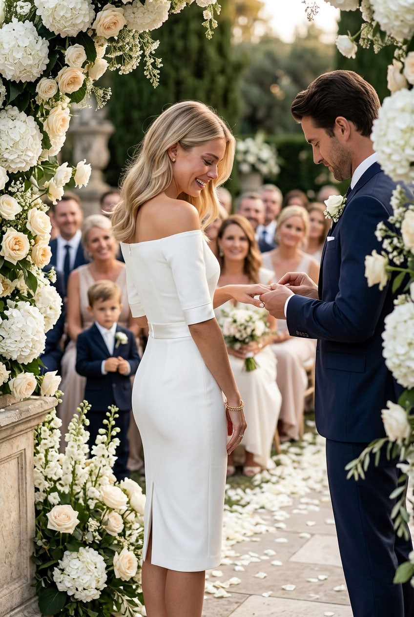 HALLE Ivory Sheath Wedding Ceremony Dress with 3/4 Sleeves by AUDRAY - image 11