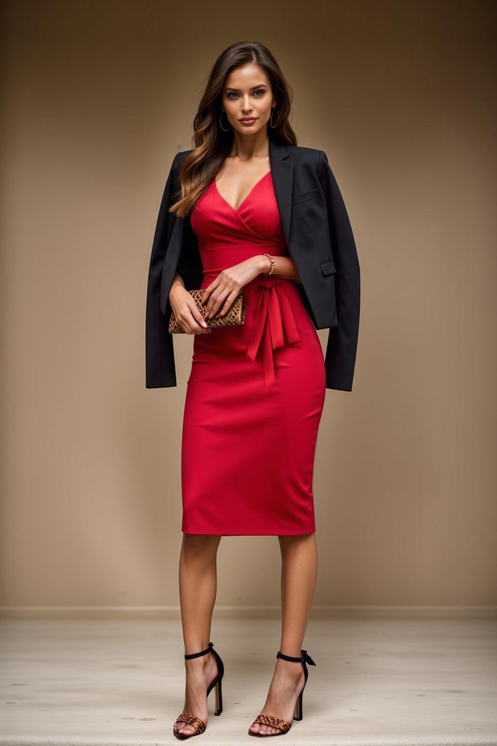 ANNE - bright red fitted sheath dress
