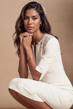AVA - light ivory fitted wedding ceremony dress with sleeves