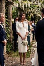 AVA - light ivory fitted wedding ceremony dress with sleeves