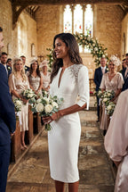 AVA - light ivory fitted wedding ceremony dress with sleeves