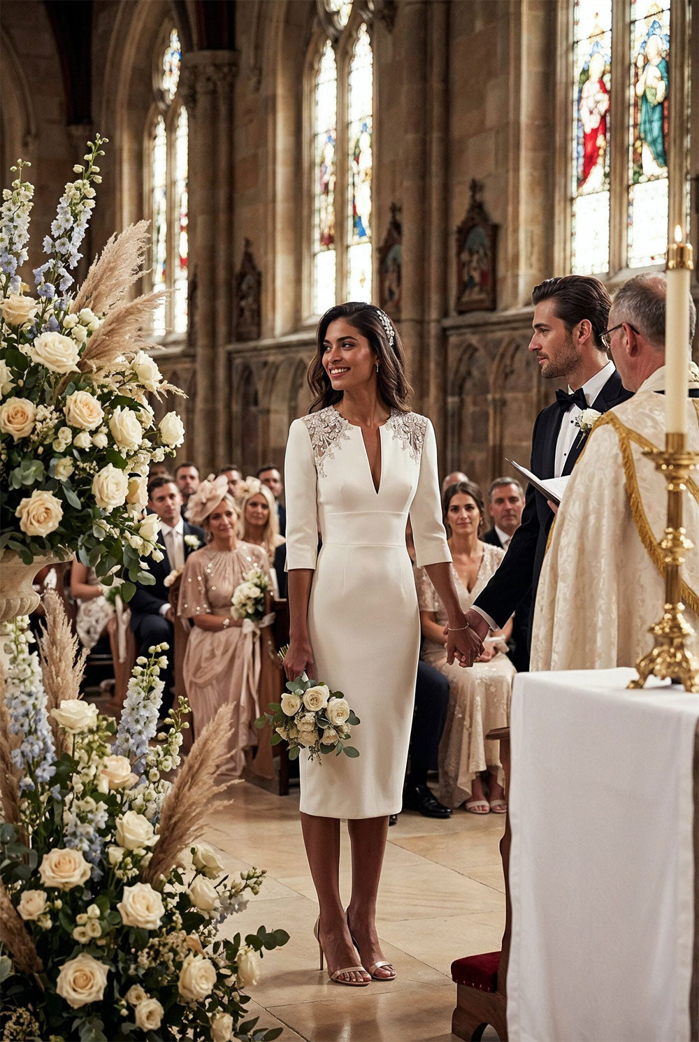AVA - light ivory fitted wedding ceremony dress with sleeves