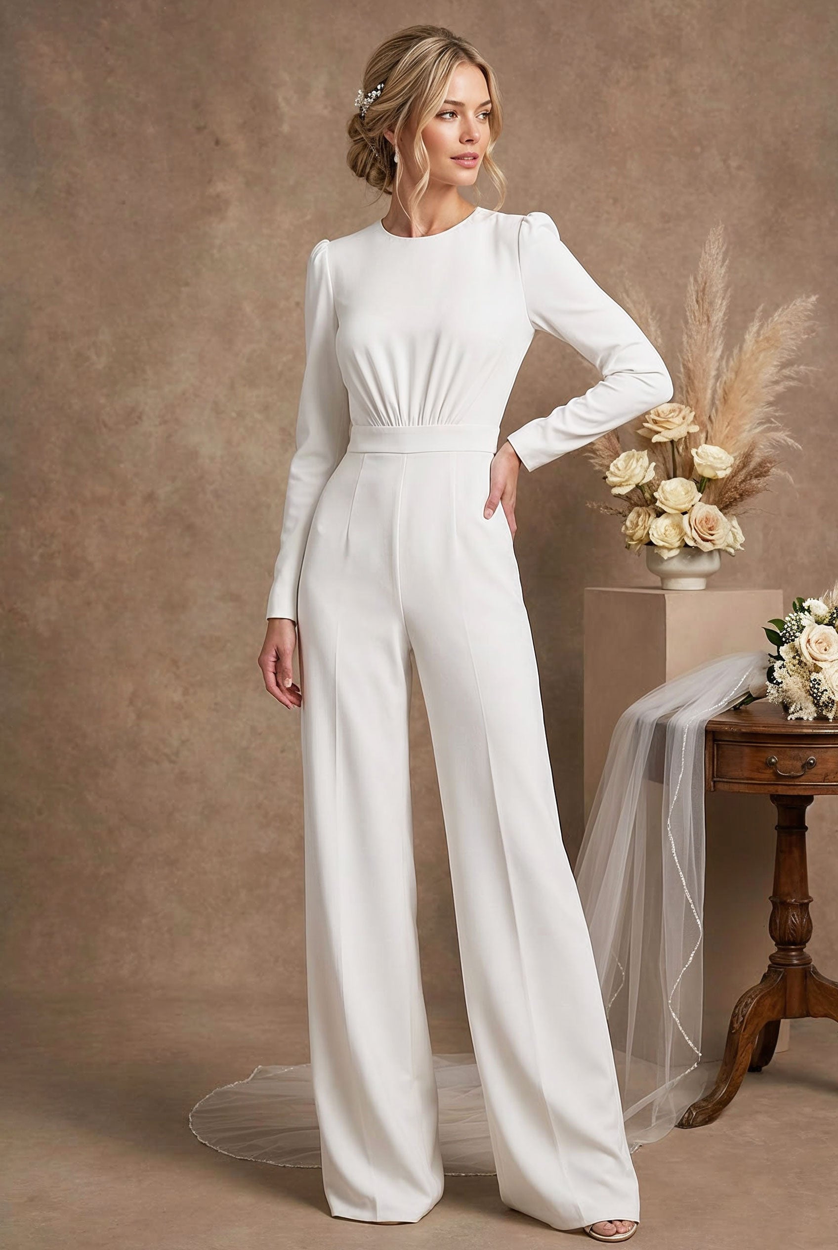 BLANCHET White Wedding Ceremony Jumpsuit with Long Sleeves by AUDRAY - image 3