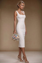 Brigitte - light ivory fitted wedding ceremony sheath mididress