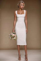 Brigitte - light ivory fitted wedding ceremony sheath mididress