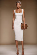 Brigitte - light ivory fitted sheath mididress