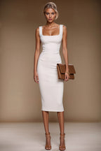 Brigitte - light ivory fitted sheath mididress
