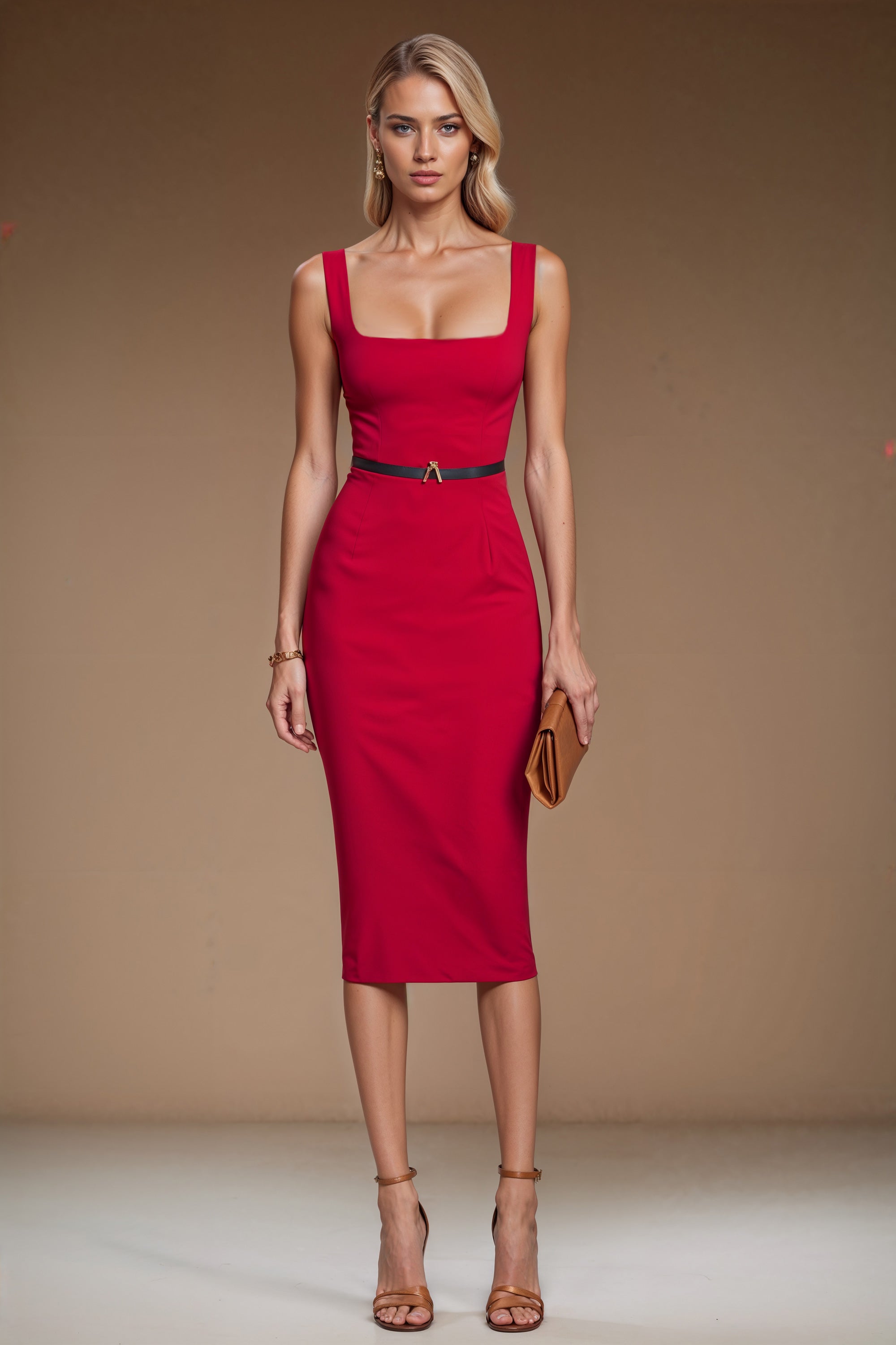 BRIGITTE Red Sheath Evening Dress with Sleeveless Design by AUDRAY - image 1