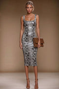 BRIGITTE - faux snake skin leather fitted midi-dress