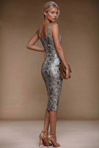BRIGITTE - faux snake skin leather fitted midi-dress
