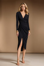 ELIZABETH - elegant black fitted evening dress with sleeves
