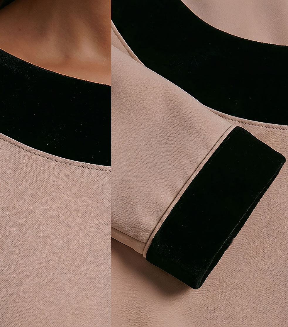 GINGER - beige / black fitted mididress with long sleeves