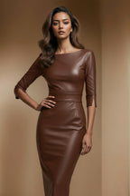 GINGER Chocolate Brown Sheath Business Dress with 3/4 Sleeves by AUDRAY - image 2