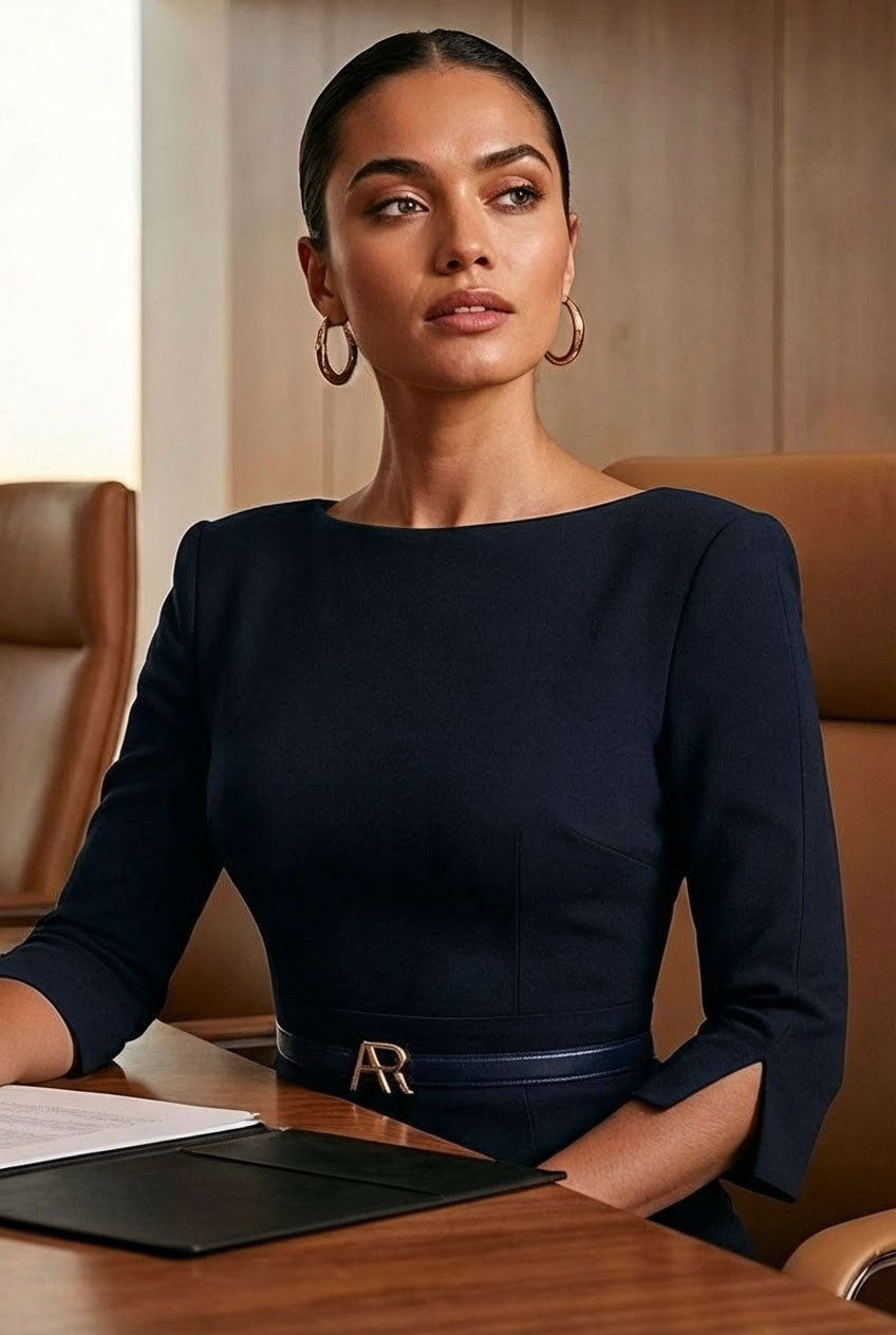 GINGER Navy Sheath Business Dress with 3/4 Sleeves by AUDRAY - image 2