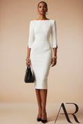 GINGER - light ivory fitted sheath dress