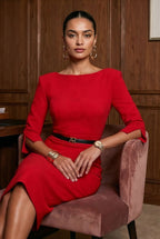 GINGER Red Sheath Evening Dress with 3/4 Sleeves by AUDRAY - image 2