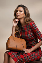 GINGER - red tartan mididress with 3/4 sleeves