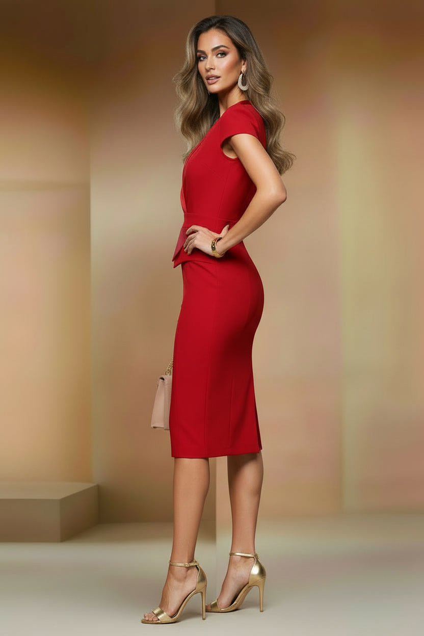 GRACE - red fitted sheath cocktail dress
