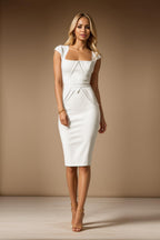 GRETA Ivory Sheath Wedding Ceremony Dress with 3/4 Sleeves by AUDRAY - image 1