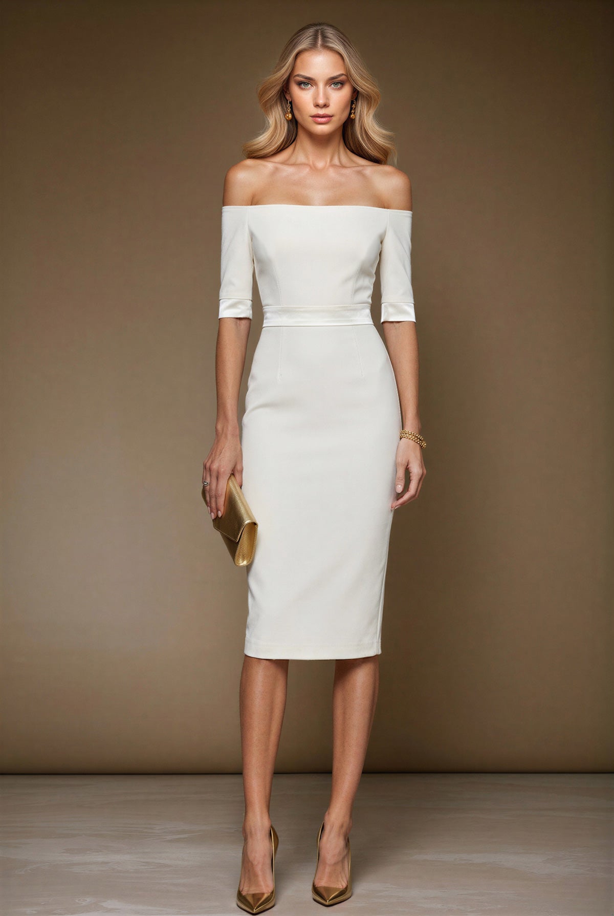 HALLE Ivory Sheath Wedding Ceremony Dress with 3/4 Sleeves by AUDRAY - image 1