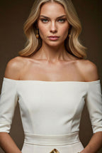 HALLE Ivory Sheath Wedding Ceremony Dress with 3/4 Sleeves by AUDRAY - image 2