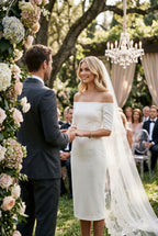 HALLE Ivory Sheath Wedding Ceremony Dress with 3/4 Sleeves by AUDRAY - image 8