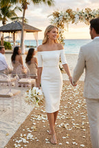 HALLE Ivory Sheath Wedding Ceremony Dress with 3/4 Sleeves by AUDRAY - image 12