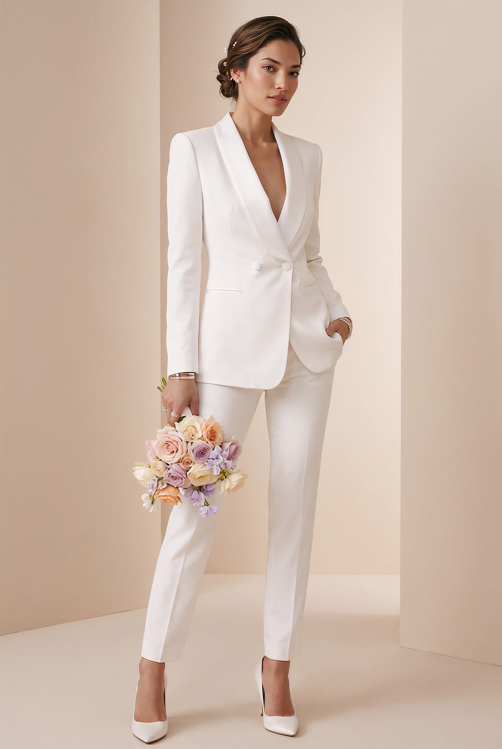 BONDA Ivory Wedding Ceremony Pantsuit with 3/4 Sleeves by AUDRAY - image 5
