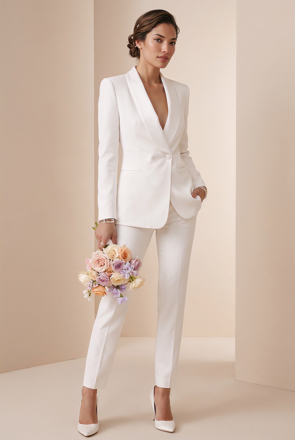 BONDA Ivory Wedding Ceremony Pantsuit with 3/4 Sleeves by AUDRAY - image 5
