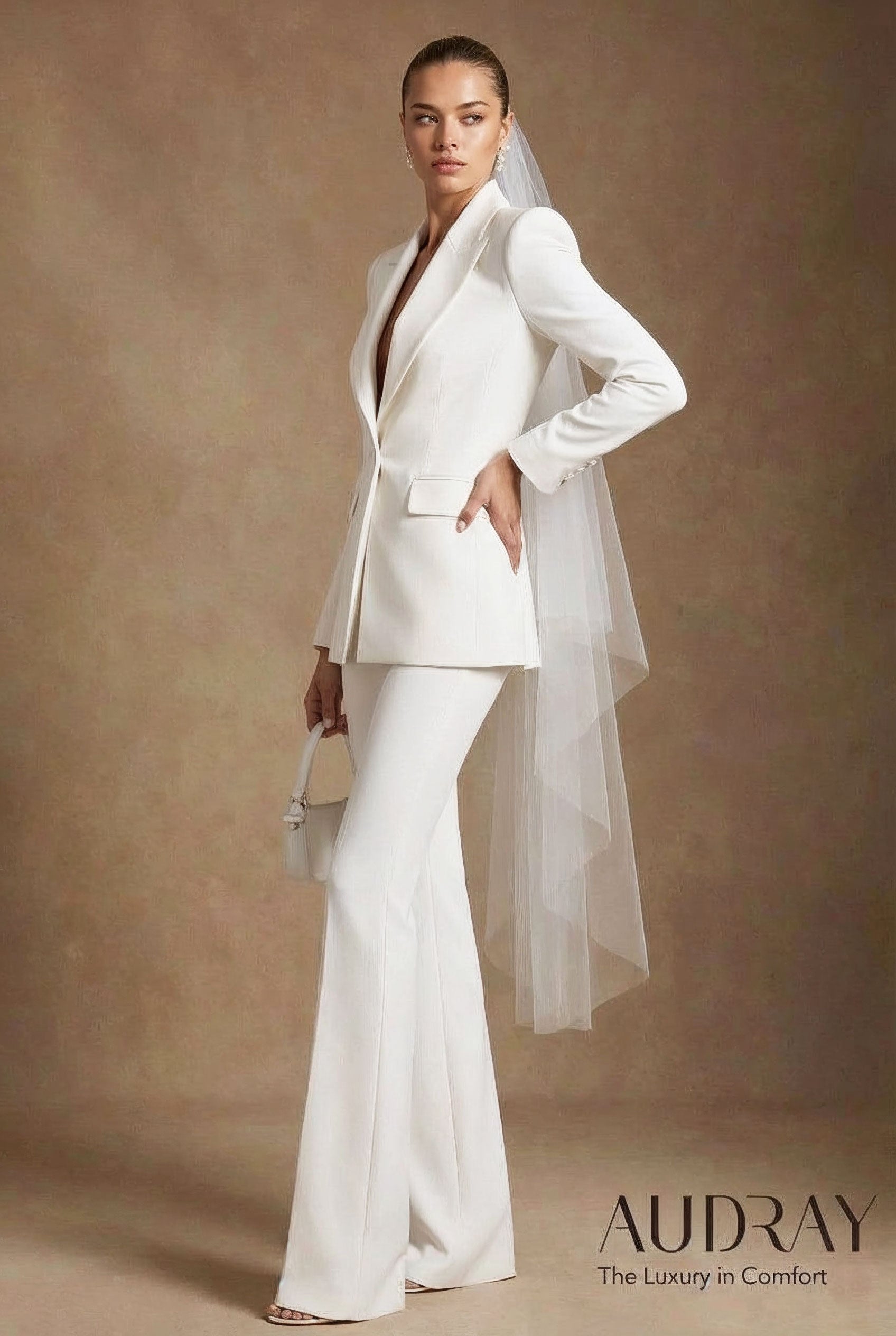 JYL Ivory Wedding Ceremony Pantsuit with 3/4 Sleeves by AUDRAY - image 2