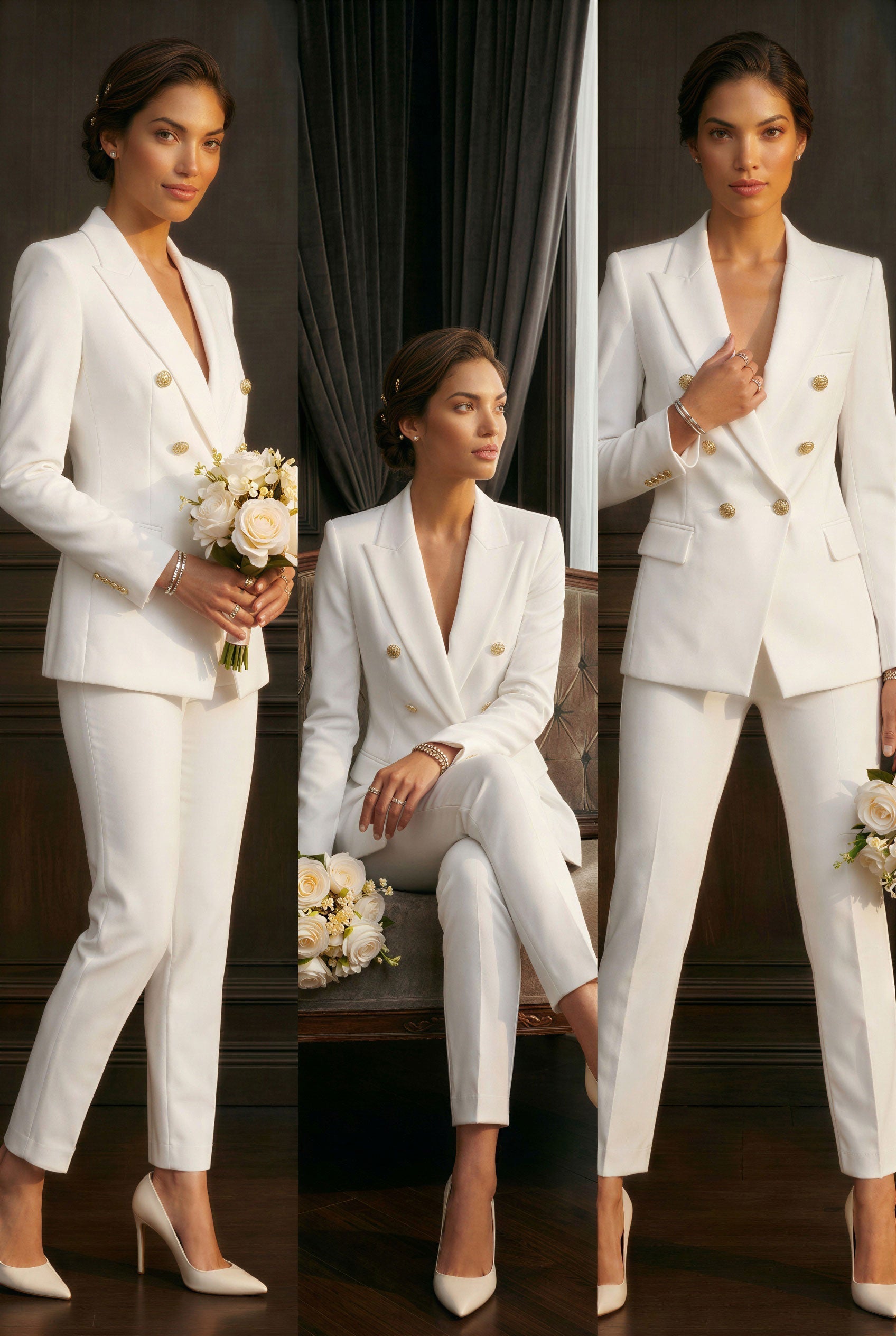 NEYA WHITE Ivory Wedding Ceremony Pantsuit with 3/4 Sleeves by AUDRAY - image 3