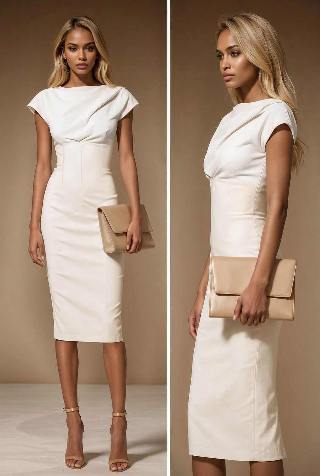 JACKIE - light ivory fitted midilength sheath dress